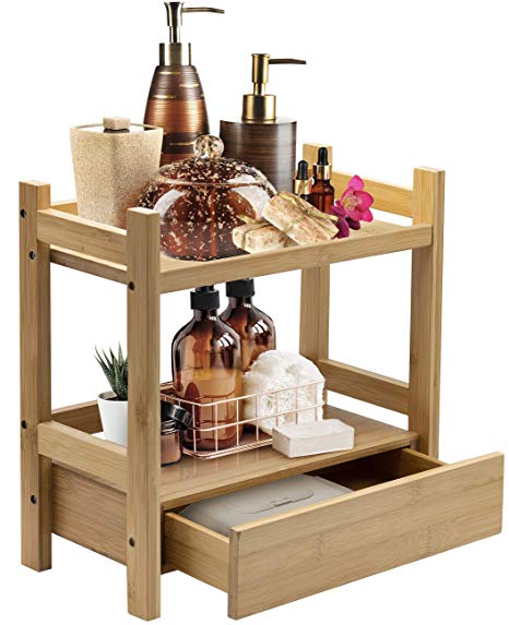 Sorbus Bamboo Makeup Organizer, Multi-Purpose Storage for Skincare, Toiletries, Desktop, Household Items, Display Stand Shelf for Bathroom Vanity Counter, Kitchen, Office (Bamboo Organizer - 2 Tier)