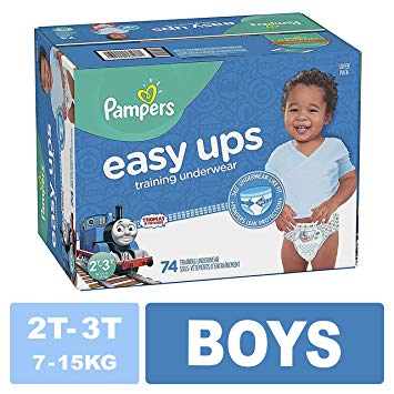 Pampers Easy Ups Training Pants Pull On Disposable Diapers Boys Underwear, Size 4 2T-3T, 74 Count, Super Pack