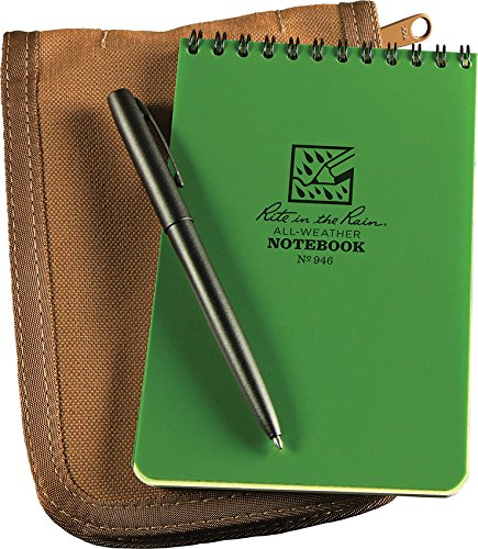 Rite in the Rain All-Weather 4" x 6" Top-Spiral Notebook Kit: Tan CORDURA Fabric Cover, 4" x 6" Green Notebook, and an All-Weather Pen (No. 946-KIT)