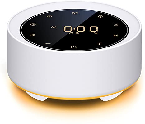 YTE White Noise Machine with Alarm Clock, 20 Hi-Fi Soothing Sounds, 7 Color Baby Night Lights, Full Touch Control, Timer and Memory Function, Plug in, Sleep Sound Machine for Baby, Adults, Office