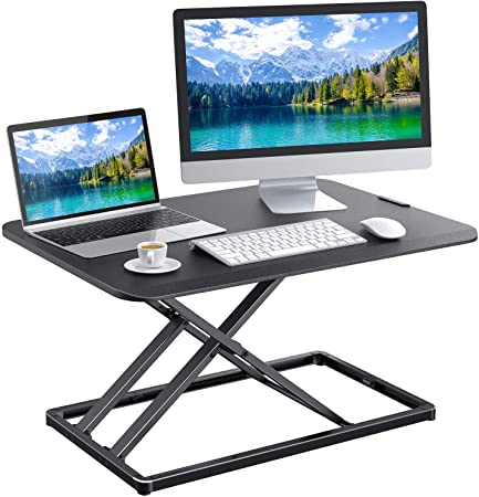 Standing Desk Converter Height Adjustable Sit to Stand Desktop Desk Gas Spring Riser, Perfect Workstation 28.5 inches for Laptop & Computer Monitors by HUANUO