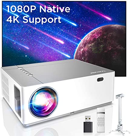 Bomaker Proiettore Supporta 4K 7200 Lm, Nativo Full HD 1080P, Correzione trapezoidale 6D e ± 50°, Bassa Latenza, 300''Display/Dolby/2 USB/2 HDMI/SD/AV/VGA Per Office Work e Film all'Aperto, Parrot Ⅰ