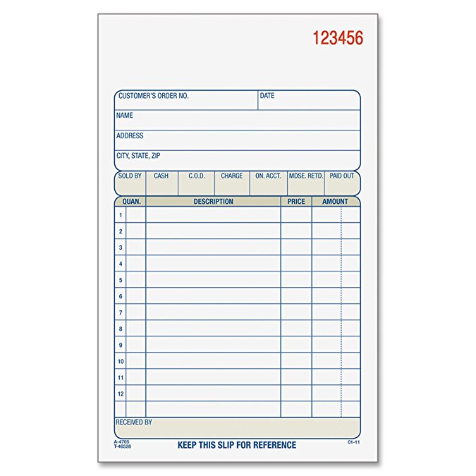 Adams Sales Order Book, 2-Part, Carbonless, White/Canary, 4-3/16 x 7-3/16 Inches, 50 Sets per Book (DC4705)