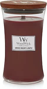 WoodWick Large Hourglass Candle in Smoked Walnut/Maple, Premium Soy-Paraffin Blend Wax, Pluswick Innovation Wood Wick, Sophisticated Scent