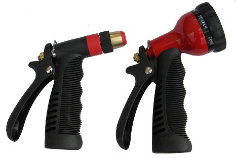 Hose Spray Nozzle Deluxe Set | 7 Dial Metal Hand Sprayer plus Soft Grip Insulated Metal Adjustable Trigger Nozzle
