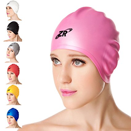 ZIONOR 3D Fashionable Style Silicone Swim Cap - Large Wrinkle-free Soft Comfortable Swimming Cap with Ear Cover for Medium to Long Hair Ladies Women Men Junior Swimming Hats