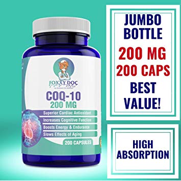 CoQ10-200 mg - 200 Caps - Pure & High Absorption - 6.5 Month Supply Heart & Cellular Energy