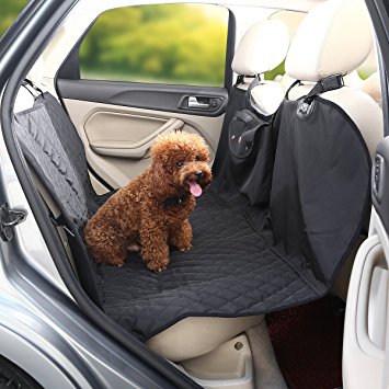 isYoung Portable Waterproof Pet Car Seat Cover with Non-skid Design, Back Seat Cover for Vehicle with Headrests(Black/Gray)