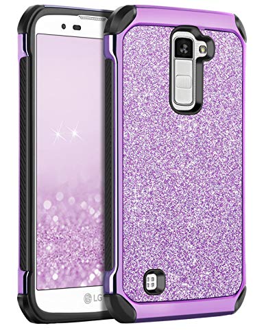 BENTOBEN LG K10 Case, LG Premier LTE L62VL L61AL Case,Sparkly Hybrid Hard Cover Laminated with Luxury Shiny Synthetic Leather Shockproof Protective Case for LG K10 MS428 K428SG Case,Purple