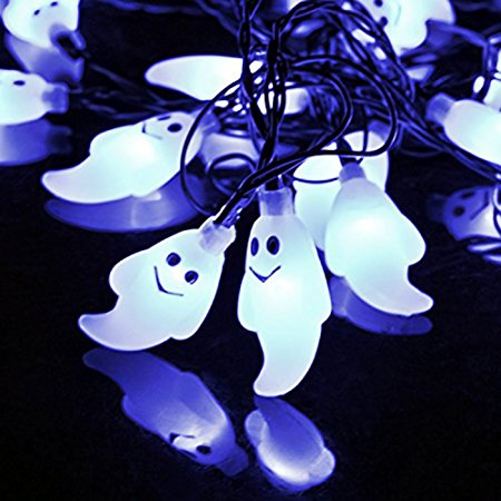 LightsGoal 16.4ft 20 LED Solar Powered Ghost Shape Fairy String Lights for Halloween Christmas, Garden, Patio, Wedding, Party and Holiday Decorations (White)