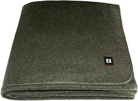 EKTOS 90% Wool Blanket, Washable, 4.5 lbs, 66" x 90" (Twin Size) - Olive Green