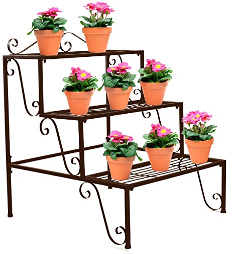 Sorbus 3-Tier Flower Plant Stand - Rectangular Shelf Step Design – Ideal Flower Pot Holder for Home, Garden, Patio, Plant Lovers, Housewarming, Mother’s Day (3 Step (Bronze))