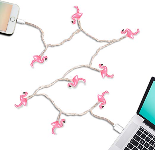 DCI Flamingo LED Lights, Glow in the Dark, USB and Charging Cable, 46 inch, Compatible with iPhone 5, 6, 7 models