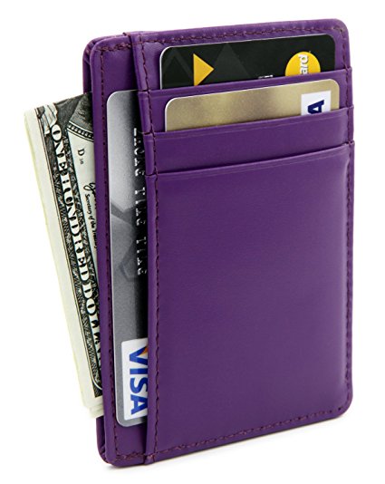 Zhoma RFID Blocking Genuine Leather Wallet Slim Front Pocket Leather Card Holder with ID Window