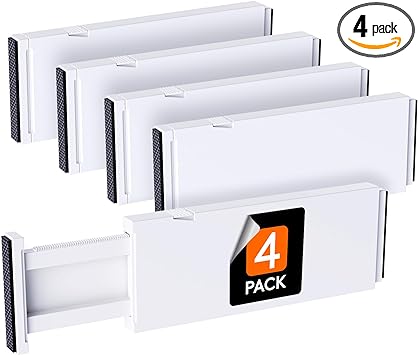 Lifewit 4 Pack Drawer Dividers Plastic 4" High, 11-17" Adjustable Drawer Organizers for Clothes, Expandable Dresser Separators in Bedroom/Bathroom/Kitchen/Office Organization and Storage