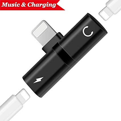 Headphone Adapter for iPhone 8/X/Xs/XS Max/8/8 Plus/7/7 Plus Splitter Jack Dongle Earphone Cable Charge and Aux Audio Connector for iPhone 2 in 1 Headphone for Music and Charge Support iOS 12-Black