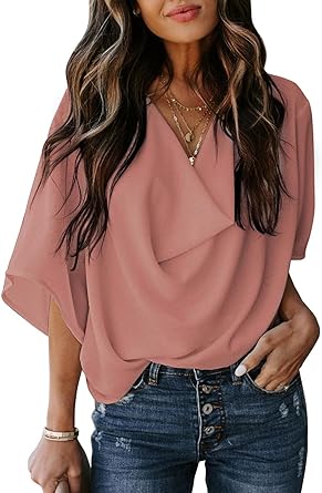 Dokotoo Womens Blouses and Tops Short Sleeve Chiffon Shirts and Tops