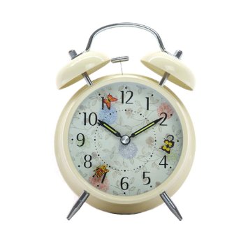 Innolife 4" Quiet Non-ticking Silent Quartz Analog Retro Vintage bedside Twin Bell Alarm Clock With Loud Alarm and Nightlight (Butterfly)
