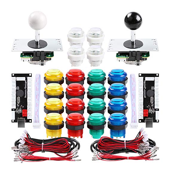 Qenker 2 Player LED Arcade DIY Parts 2X USB Encoder   2X Joystick   20x LED Arcade Buttons for PC, MAME, Raspberry Pi, Windows (Mixed Color Kit)
