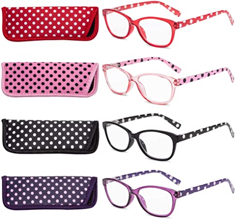 EYEGUARD Polka Dots Fashion Ladies Reading Glasses 4 Pairs High Quality Spring Hinge Readers for Women
