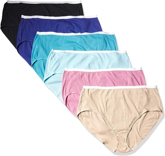JUST MY SIZE Women's Ribbed Cotton Brief Underwear, Ribbed Cotton Panties, 6-Pack