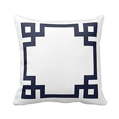 HLPPC Navy Blue and White Greek Key Border Throw Pillow Case Cushion Cover Home Sofa Decorative 18 x 18 Inchs