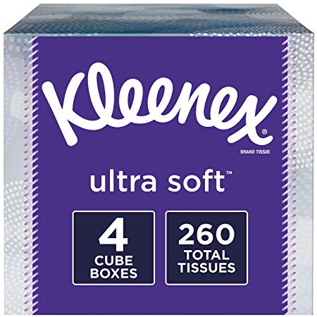 Kleenex Ultra Soft Facial Tissues, 4 Cube Boxes, 65 Tissues per Box (260 Tissues Total)