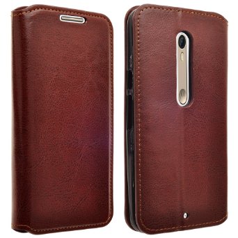 Motorola Droid Turbo 2 Case, Droid Turbo 2 Wallet Case by iViva For For Slim Premium Leather Wallet ID Card Book Style Case (Brown Leather)