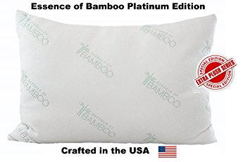 Essence of Bamboo Pillow Platinum Edition - Extra Plush Series - Down Alternative Hypoallergenic Poly Bed Pillows with Bamboo Derived Rayon / Poly Cover- Crafted in USA (Queen)