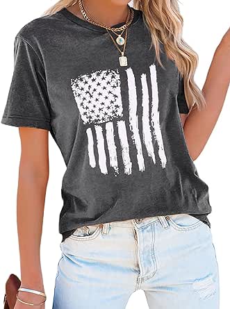 Zeagoo American Flag Shirts Short Sleeve Women Patriotic Shirt 4th of July Tee Tops Crewneck Summer T-Shirt