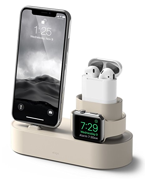 elago Charging Hub [Classic White] - [3 in 1 Charging Dock] - for iPhone X, 8, 8 Plus, 7, 7 Plus, and more; Apple Airpods; All Series Apple Watch