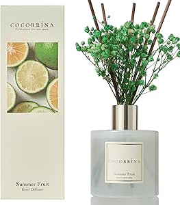 COCORRÍNA Raumduft Reed Diffuser mit 8 Duftstäbchen 200ml- Sommerfrüchte, Natürlich, Langanhaltend, Home Duft ätherisches Öl Reed Diffusor für Badezimmer Regal Dekoration