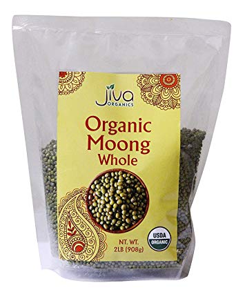 JIVA Usda Organic Whole Moong (Mung) Beans 2 Lb, Green
