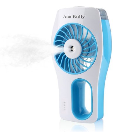 Ann Bully Portable Handheld USB Mini Misting Fan Cooling Humidifier 2000mAh Rechargeable Battery 40ml Water Tank for Home Office and Travel(bule)