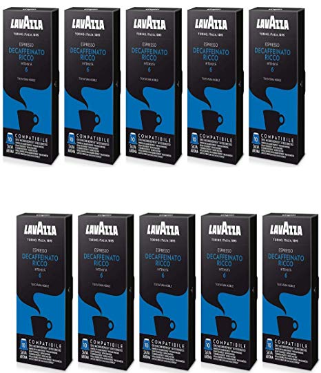 Lavazza Decaffeinato Ricco Espresso Dark Roast Capsules Compatible with Nespresso® Original* Machines (Pack of 100)