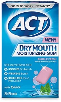 ACT Dry Mouth Moisturizing Gum, Bubble Fresh, 20 Pieces