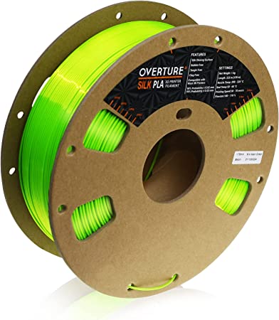 OVERTURE Silk PLA Filament PLA Silk 1.75mm Clog-Free Shiny 3D Printer Consumables, 1kg Spool (2.2lbs),Dimensional Accuracy  /- 0.05mm(Silk Neon Green)