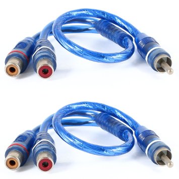 2 Pcs Male to 2 Female RCA Speaker Splitter Cable Adapter Blue 12"