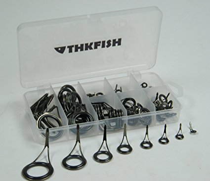 THKFISH Freshwater Saltwater Suf casting Black Silver Tarnish Fishing Rod Parts Tip Tops Black Stainless Repair Guides DIY Set Kits