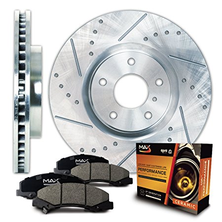 Max KT005511 Front Silver Slotted & Cross Drilled Rotors and Ceramic Pads Combo Brake Kit
