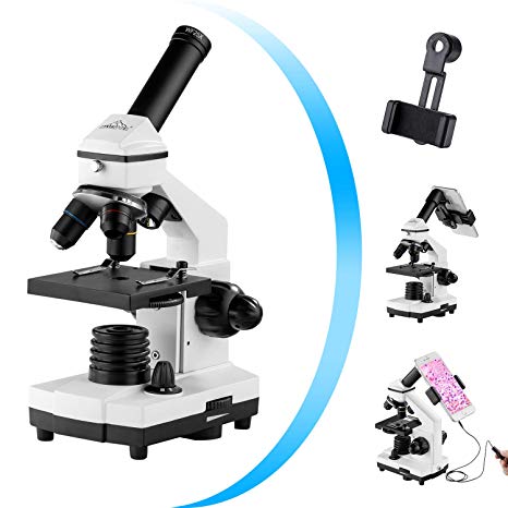 Monocular Microscope for Students,200x-2000x Magnification Powerful Biological Educational Microscope with Operating Accessories,Slides Set,Phone Adapter,Wire Shutter, Carrying Bag