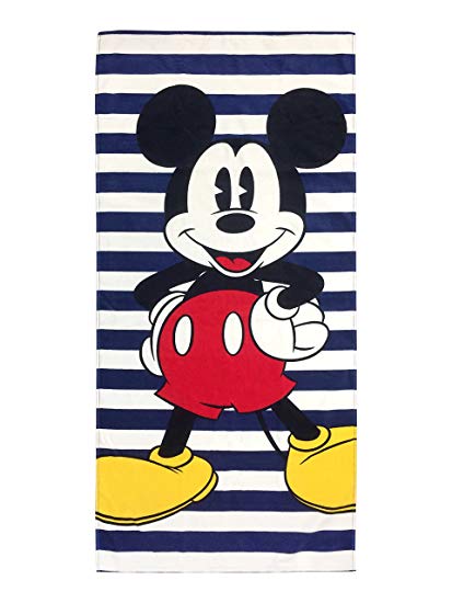 Disney Mickey Mouse Navy Stripes Cotton 28" x 58" Pool/Beach/Bath Towel