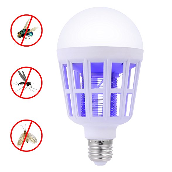 Boomile Mosquito Bug Zapper Light Bulb, E26/E27 Electronic Insect Killer Lamp, Built in Mosquito Trap for Indoor Porch Patio, Fit in 110V Light Bulb Socket