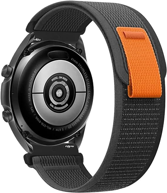 MroTech 20mm Strap Compatible with Garmin Vivoactive 3 Strap Replacement Band for Samsung Galaxy Watch 5/5 Pro/Watch 4/4 Classic/Active/Active2 Stretchy Braided Nylon Sport Trail Loop,Black/orange
