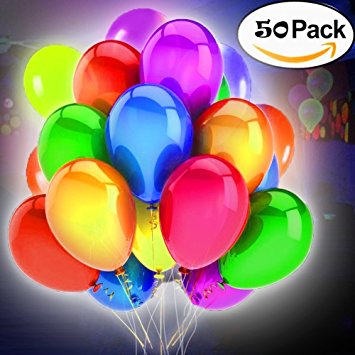 50Pack LED Flashing Balloons Light Up Toys- Party Supplies Favors Sets – Mixed Color Blinking Grow Balloons Idea for Parties, Birthday, Christmas, Wedding Decoration by iCooLive