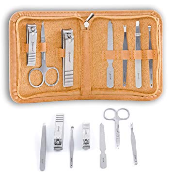 Manicure Set - Premium Essential Nail Care Kit, 7 in 1 Home Grooming & Pedicure Tools, Nail Clippers in Luxurious Leather Travel Case, Professional Nail Files for Women and Men (Matte Silver)
