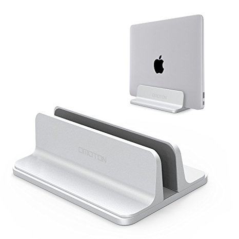 Vertical Laptop Stand [Adjustable Size], OMOTON Desktop Aluminum MacBook Stand with Adjustable Dock Size, Fits All MacBook, Surface, Chromebook and Gaming Laptops (Up to 17.3 inch), Silver