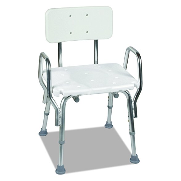 DMI Heavy Duty Shower Chair, Shower Seat With Removable Back Rest, Adjustable Bath Seat, Easy No Tool Assembly, White