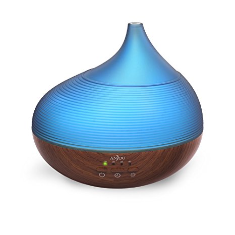 Anjou 300mL Essential Oil Diffuser Wood Grain Ultrasonic Aroma Humidifier Soothing Ripple Design (BPA-free, Up tp 10H Use, 3 Timer Settings, Waterless Auto Shut-Off)