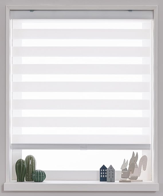 FOIRESOFT Cordless Custom Zebra Roller Shades and Blinds [Cordless Basic, White, W 68 x H 48 inch] Dual Layer Sheer or Privacy Light Control, Day and Night Window Drapes, 20 to 84 inch Wide